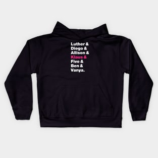 Umbrella Academy Names - Pink Klaus Kids Hoodie